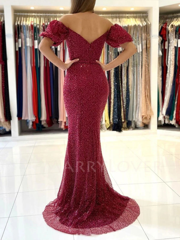 Off Shoulder Mermaid Sparkle Long Evening Prom Dresses, MR7053