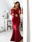 Sexy Off Shoulder Lace Mermaid Long Evening Prom Dresses With Sleeves, MR7078