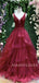 V Neck Open Back Long Evening Prom Dresses, MR7088