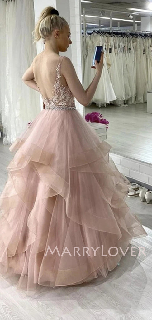 Sexy Backless A-Line Long Evening Prom Dresses, Cheap Custom Prom Dresses, MR7091