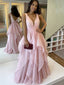 Sexy A-Line Pink Organza Long Evening Prom Dresses, Cheap Custom Prom Dresses, MR7096