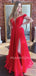 Off Shoulder Deep V Neck Red Chiffon Cheap Long Evening Prom Dresses, MR7119