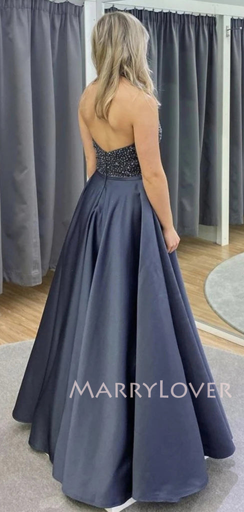 Sexy Halter Rhinestone Beaded Long Evening Prom Dresses, Cheap Sweet Prom Dresses, MR7124