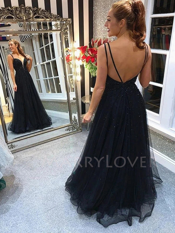 Sexy Backless V Neck Long Evening Prom Dresses, Cheap Custom Prom Dresses, MR7130