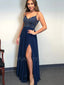 Spaghetti Straps Backless Long Chiffon Evening Prom Dresses With Split, MR7131