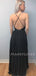 Backless Black Lace Long Chiffon Evening Prom Dresses With Split, V Neck Prom Dresses, MR7132