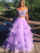 Two Pieces A-Line Off Shoulder Purple Long Evening Prom Dresses, Cheap Custom Prom Dresses, MR7153