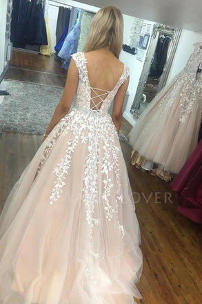 Sex A-LineLace Embroidery Long Evening Prom Dresses, Cheap Tulle Sweet Prom Dresses, MR7155