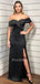 Off Shoulder Mermaid Black Long Evening Prom Dresses, MR7160