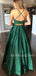 Two Pieces A-Line  Green satin Cheap Evening Sweet Dresses,Long Custom Prom dresses, MR7166
