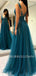 V Neck Beaded Dusty Blue Long Backless Evening Prom Dresses, Cheap Custom Prom Dresses, MR7182