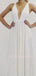 Simple Deep V Neck Backless White Chiffon Cheap Long Evening Prom Dresses, MR7185