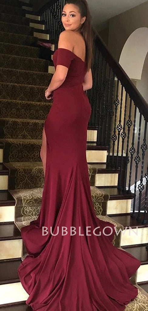 Sexy Off Shoulder Mermaid Burgundy Long Evening Prom Dresses, MR7186