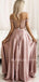 Off Shoulder Two Pieces A-Line Grey Pink Long Evening Sweet Prom Dresses, Cheap Custom Prom dresses, MR7189