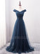 Off Shoulder Simple Navy Blue Cheap Long Evening Prom Dresses, , MR7190