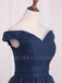 Off Shoulder Simple Navy Blue Cheap Long Evening Prom Dresses, , MR7190