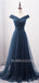 Off Shoulder Simple Navy Blue Cheap Long Evening Prom Dresses, , MR7190