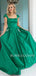 A-Line Green Satin Long Evening Prom Dresses, Long Custom Party prom dresses, MR7202