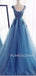 Sexy See Throuth Blue Lace Long Evening Prom Dresses, Cheap Sweet Prom Dresses, MR7204