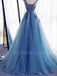 Sexy See Throuth Blue Lace Long Evening Prom Dresses, Cheap Sweet Prom Dresses, MR7204