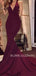 Sexy Deep V Neck Mermaid Burgundy Long Evening Prom Dresses, MR7206