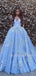Off Shoulder A-Line Blue Long Evening Prom Dresses, Cheap Prom Dresses, MR7208