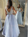 Sexy V-neck Tulle A-line Long Evening Prom Dresses, Cheap Custom Prom Dresses, MR7211