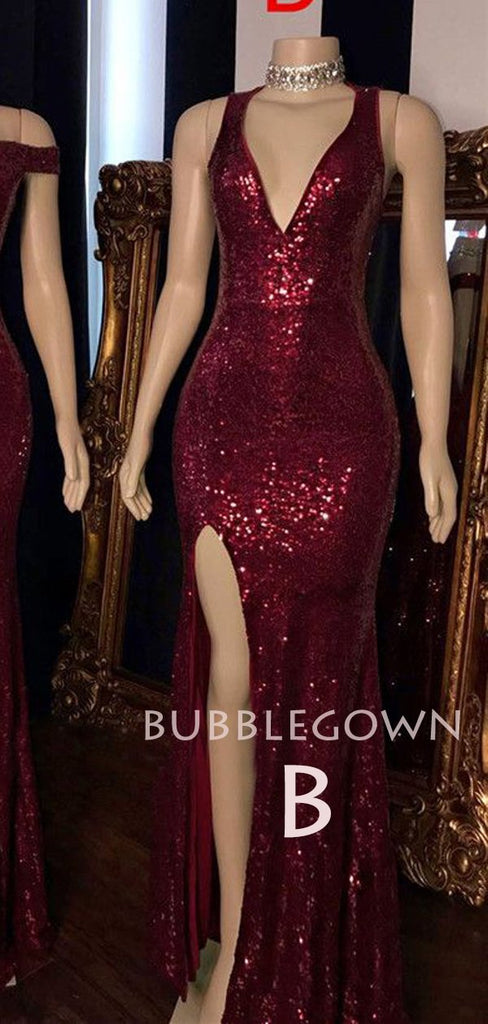 Sexy Burgundy Sequin Mermaid Long Evening Prom Dresses, Cheap Custom Prom Dresses, MR7226