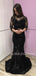 Black See Throuth Half Sleeves Sequin Mermaid Long Evening Prom Dresses, MR7248