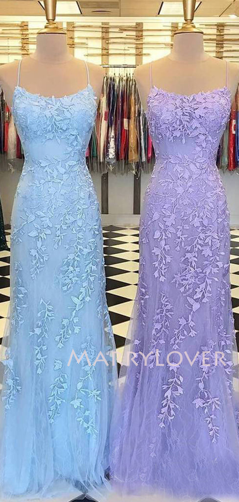 Spaghetti Straps Mermaid Lace backless Long Evening Prom Dresses, MR7268