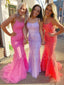 Spaghetti Straps Mermaid Lace backless Long Evening Prom Dresses, MR7268