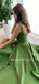 A-Line Green Satin Intermediate slit Long Evening Prom Dresses, Long Custom Party A-Line Green Satin Intermediate slit Long Evening Proprom dresses, MR7308