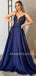 V Neck A-Line Pink Satin Long Evening Prom Dresses, Cheap Custom Prom Dress, MR7314