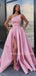 Blue Satin Backless Side Slit A-Line Long Evening Prom Dresses, Cheap Custom Backless Prom Dresses, MR7323