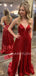 Red Sequin V Neck Backless Long Evening Prom Dresses, Cheap Custom Prom Dresses, MR7333
