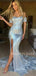 Sliver Sequin Off Shoulder Mermaid Long Side Slit Evening Prom Dresses, MR7336