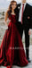 Burgundy Satin A-line Long Evening Prom Dresses, Cheap Custom prom dresses, MR7337