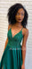 Green Satin Spaghetti Straps A-Line Long Evening Prom Dresses, MR7338