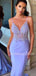 Deep V Neck Blue Mermaid Beaded Backless Long V Back Evening Prom Dresses, Cheap Custom Backless Prom Dresses, MR7354