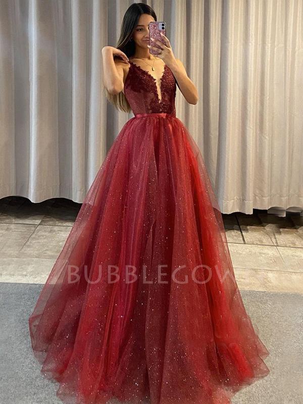 Burgundy Tulle A-Line Long Evening Prom Dresses With Detachable Skirt, Homecoming dresses, MR7362