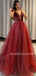 Burgundy Tulle A-Line Long Evening Prom Dresses With Detachable Skirt, Homecoming dresses, MR7362