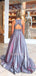 V Neck Sparkle Backless A-Line Long Evening Prom Dresses, Cheap Custom Prom Dress, MR7371