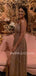 Golden Sequin A-Line Side Slit Backless Long Evening Prom Dresses, Cheap Custom Prom Dresses, MR7382