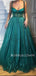 Green A-Line Sparkle Beaded Spaghetti Straps Long Evening Prom Dresses, Cheap Custom Prom Dress, MR7397