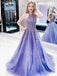 A-line Chic Halter Lavender Tulle Appliques Long Evening Prom Dresses, Cheap Custom Prom Dress, MR7400