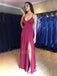 A-line Spaghetti Straps Side Slit Simple Long Evening Prom Dresses, Cheap Custom prom dresses, MR7401