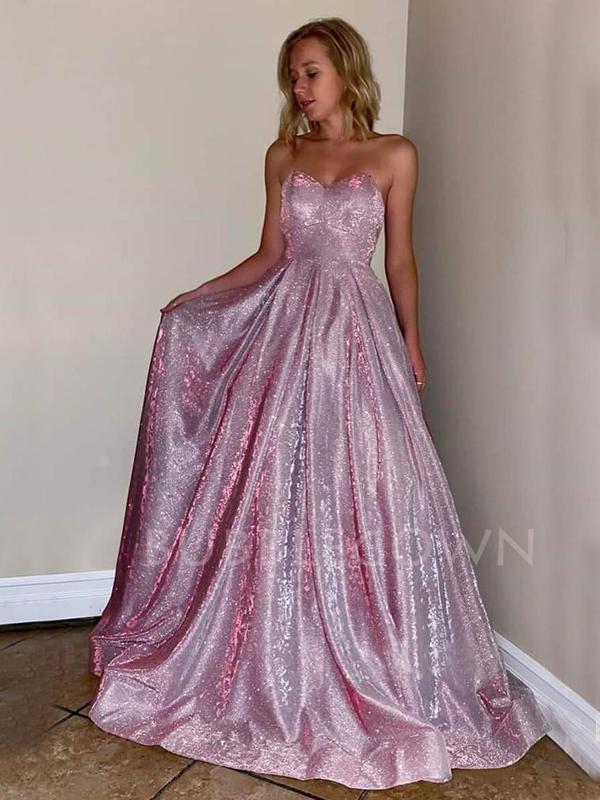 Sparkly A-Line Backless Long Evening Prom Dresses, Cheap Custom Prom Dress, MR7413