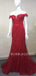 Off Shoulder Red Mermaid Beaded Long Evening Prom Dresses, MR7429