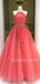 A-line Halter Watermelon Red Tulle Appliques Lace Long Evening Prom Dresses, Cheap Custom Prom Dress, MR7431