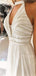 Deep V Neck White Chiffon Halter Beaded Long Evening Prom Dresses, Chiffon Beach Wedding Dresses, MR7432